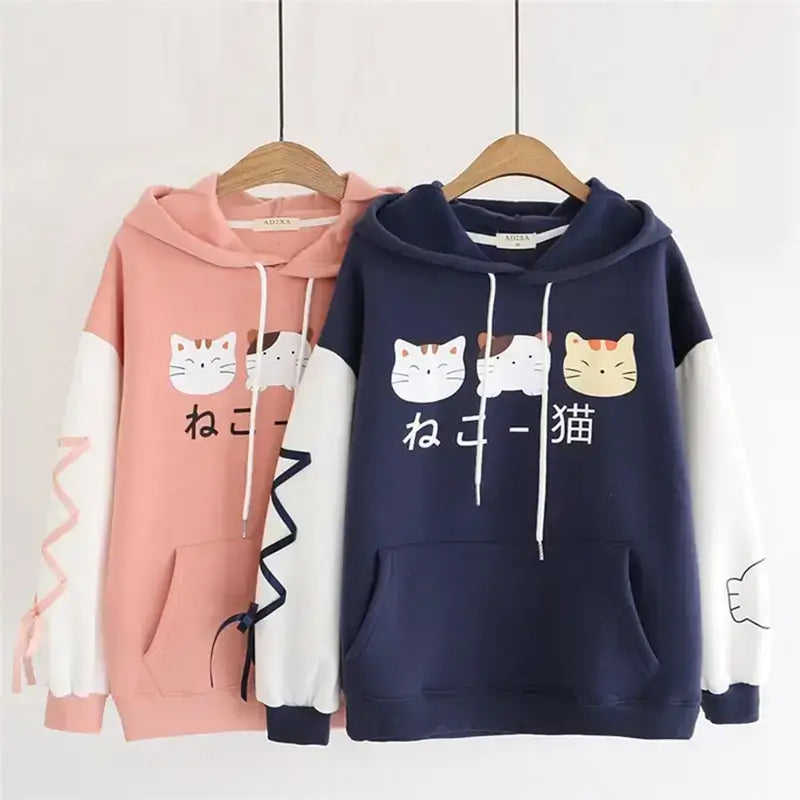 Graphic Japanese Cat Ear Hoodie - Loli The Cat