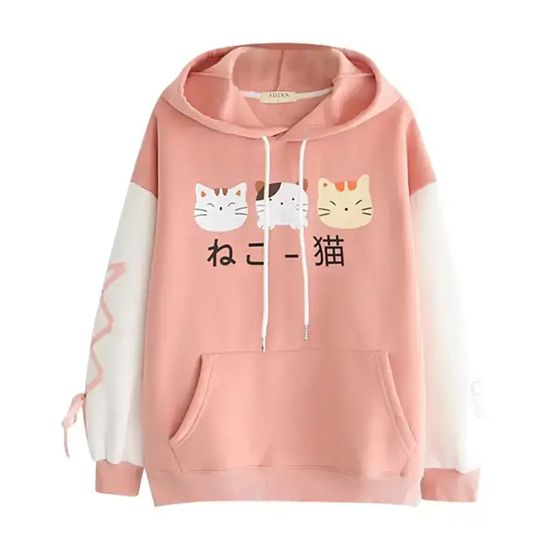 Pink hoodie with Graphic cat prints - Loli The Cat