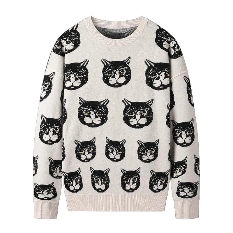 black and white Cat Sweater - Loli The Cat