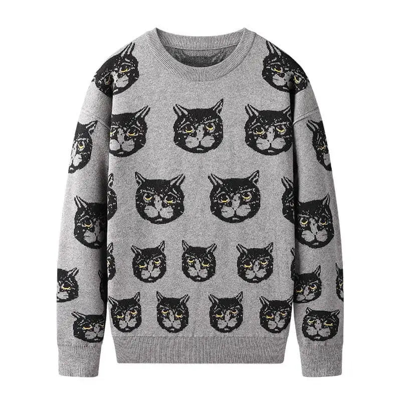 Cartoon Cat Unisex Sweaters - Gray - Loli The Cat