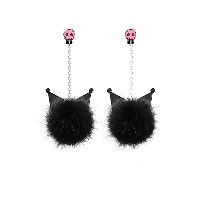 Cat Ear Faux Fur Ball Earring - Loli The Cat