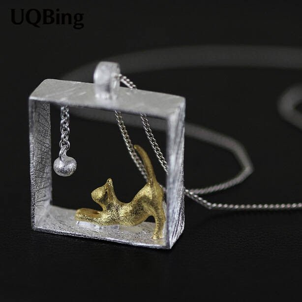 Cat Playing Rectangle Pendants &amp; Necklace - Loli The Cat