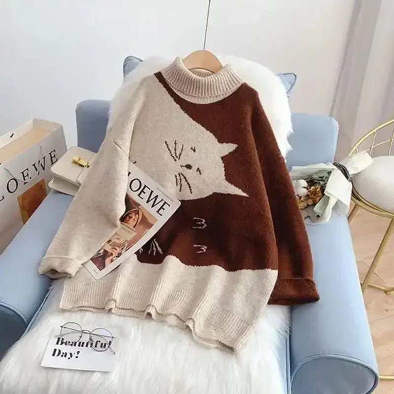Cat Print Oversize Sweater - Loli The Cat