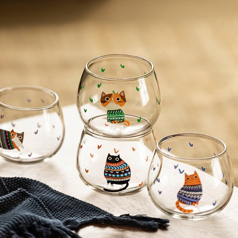 Cat Printed Water Glass - Loli The Cat