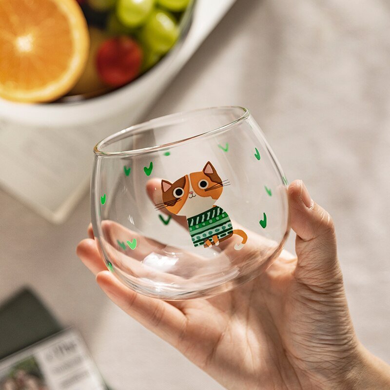 Cat Printed Water Glass - Loli The Cat