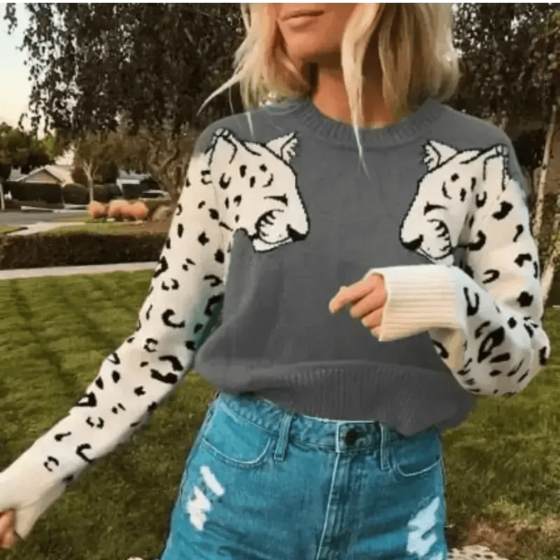 Cheetah Splice Knitted Sweater - Loli The Cat
