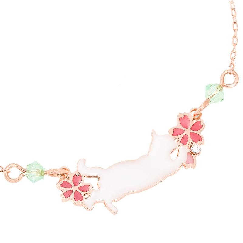 Cherry Blossom Cat Chain Necklace - Loli The Cat