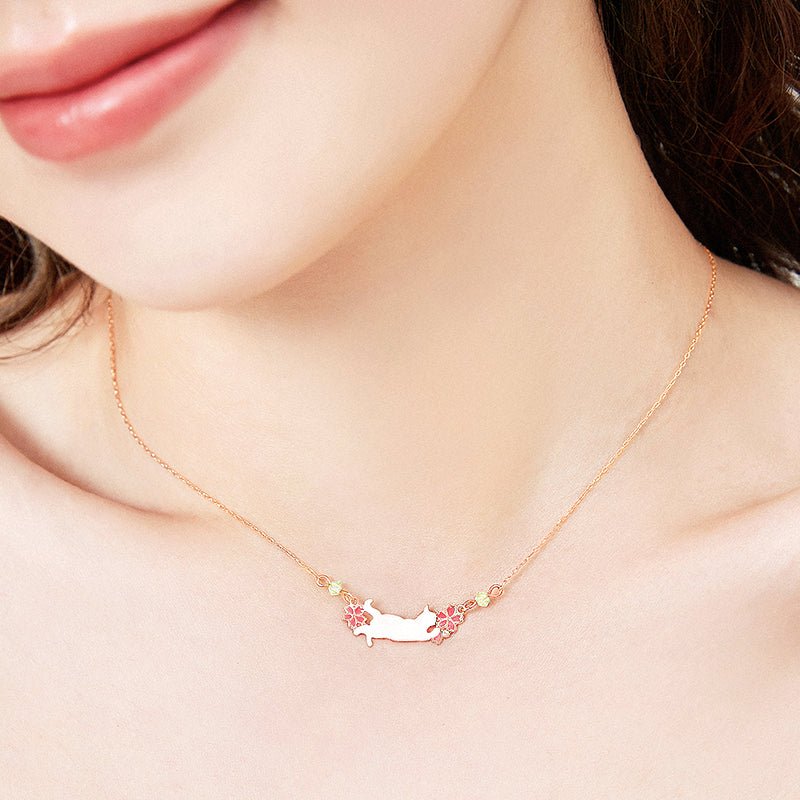 Cherry Blossom Cat Chain Necklace - Loli The Cat