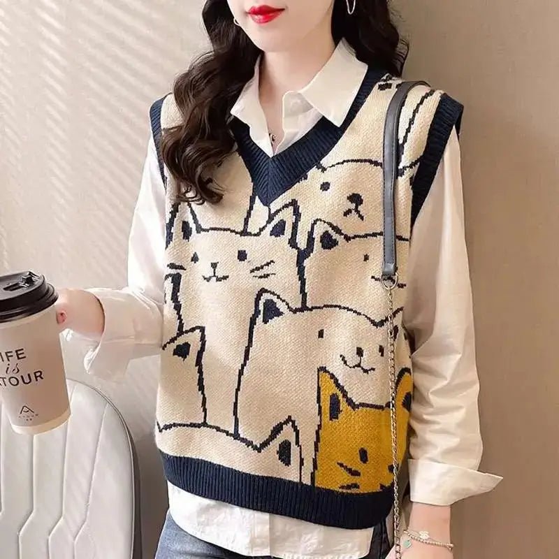 College Cat Knit Sweater Vest - Loli The Cat