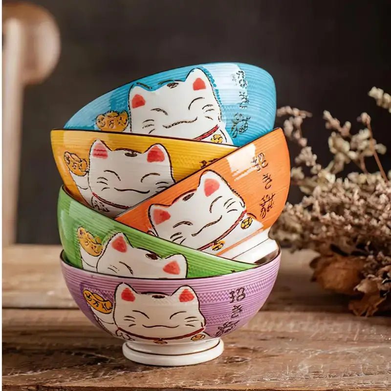 Colorful Lucky Cat Ceramic Bowl Set - Loli The Cat