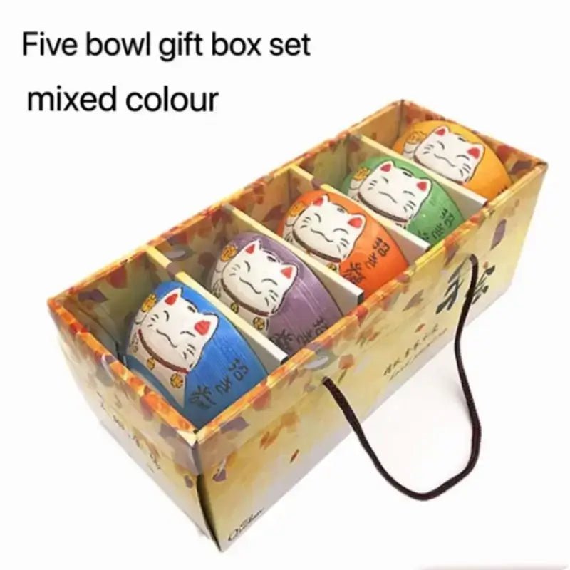 Colorful Lucky Cat Ceramic Bowl Set - Loli The Cat