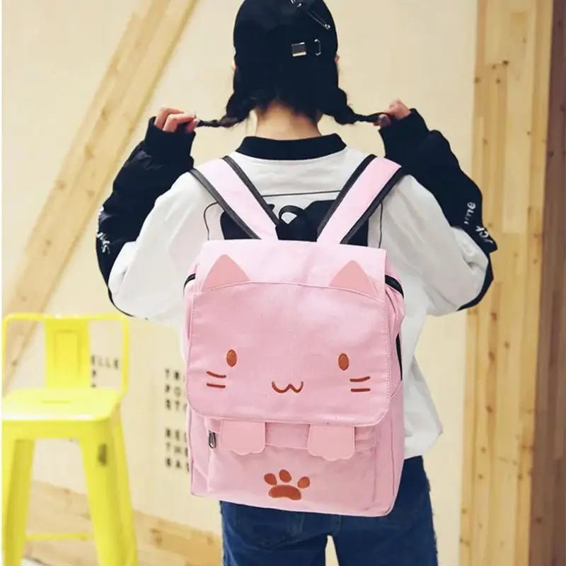 Cute Cat Canvas Embroidery Backpack - Loli The Cat