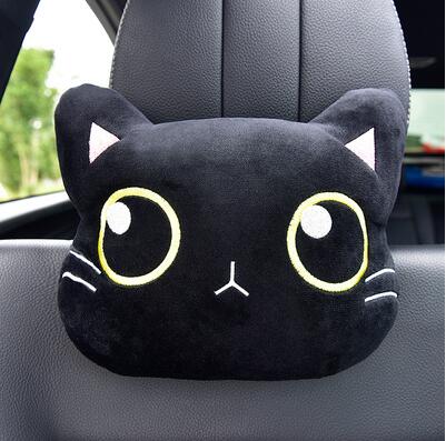 Cute Cartoon Car Headrest Pillow Luna Cat Head Plush Neck Pillow Car Seat  Headrest Cushion Kawaii Car Accessories For Women Girl