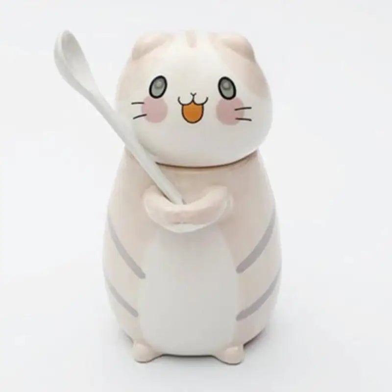 Hand Painted Coffee Cat Mug w/ Spoon - Loli The Cat