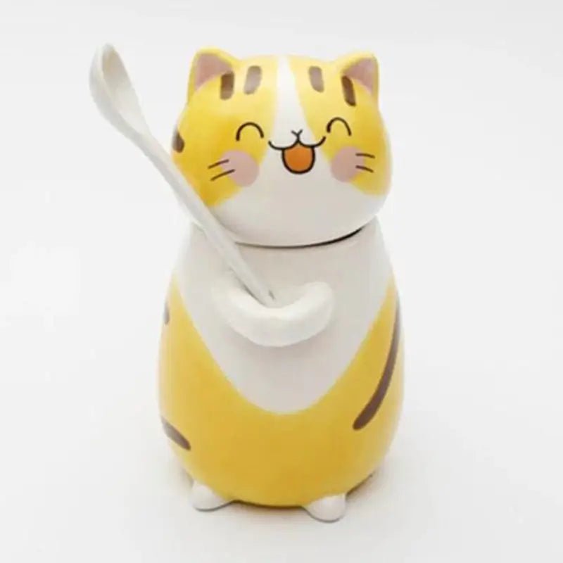 Hand Painted Coffee Cat Mug w/ Spoon - Loli The Cat