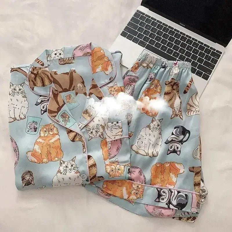 Kawaii Cat Satin Pajamas Set - Loli The Cat
