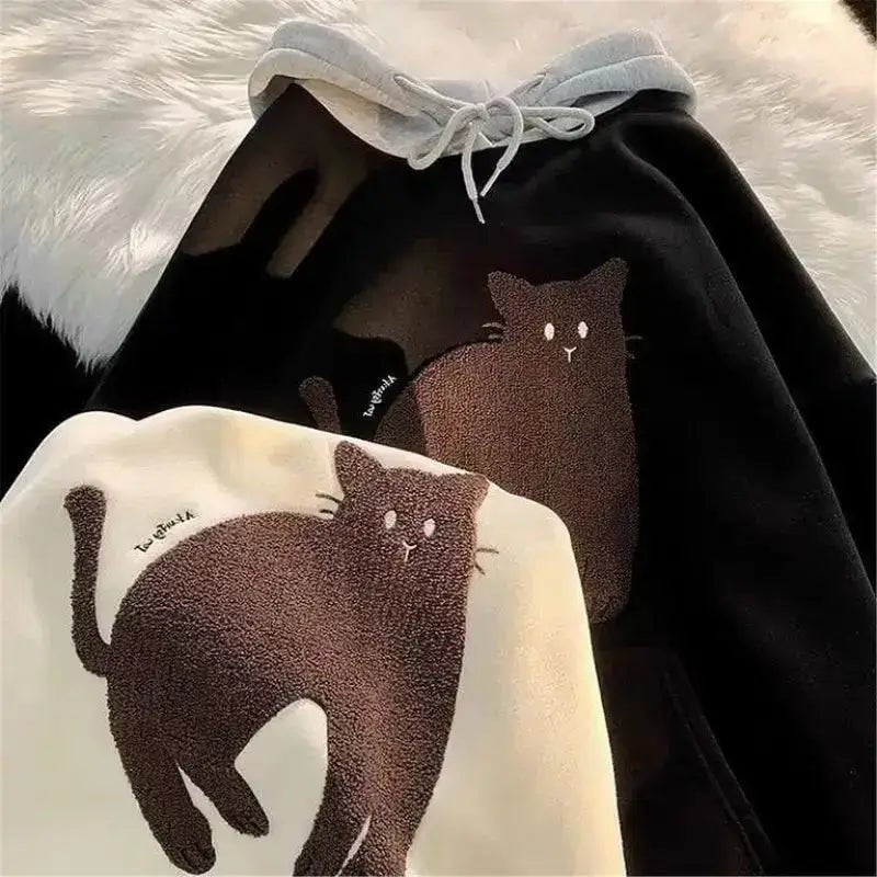 Kawaii Hoodie Featuring Retro Kitten Flocking - Loli The Cat