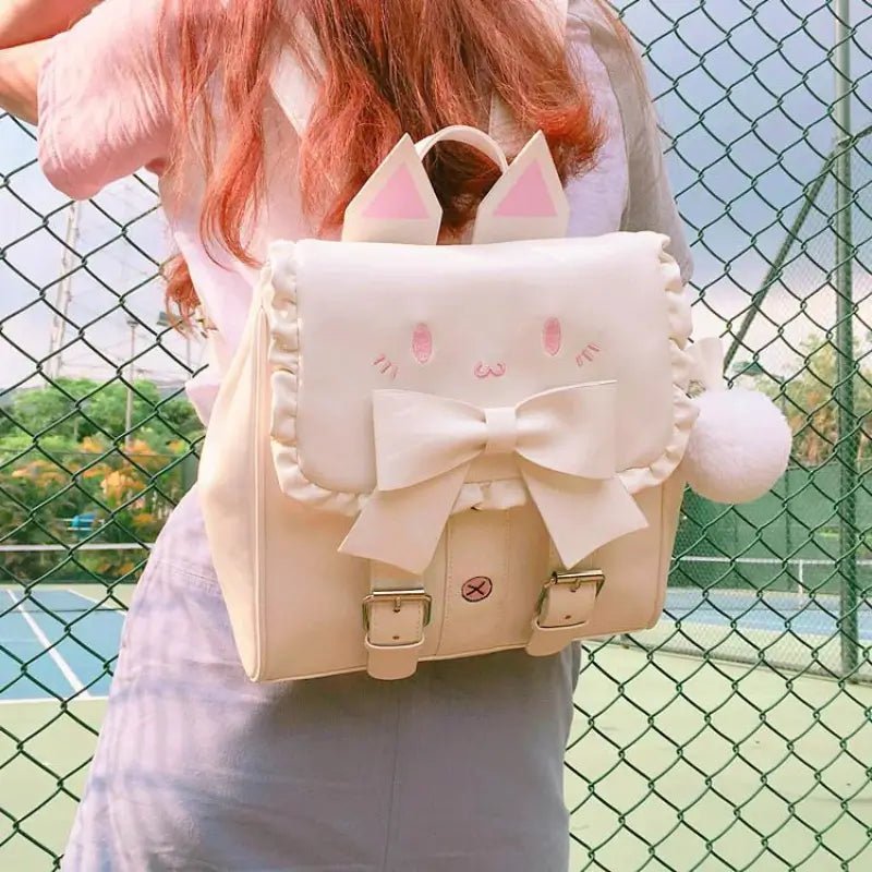 Lolita Kawaii Embroidered Cat Bow Backpack - Loli The Cat