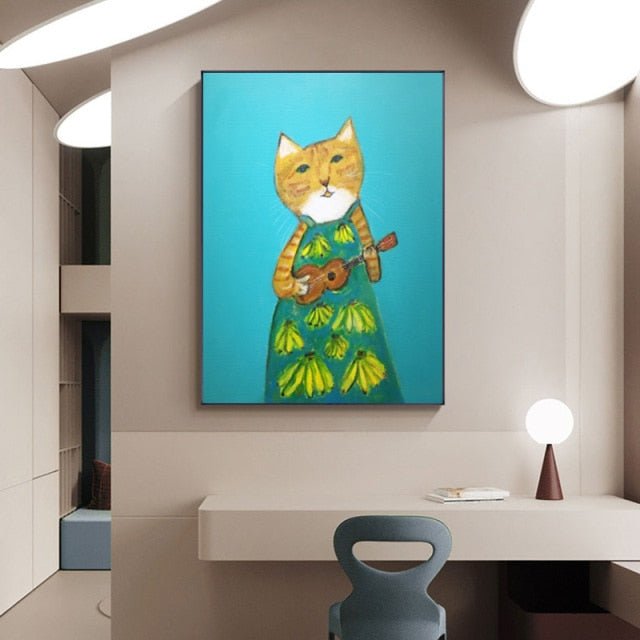 Modern Cartoon Cat Canvas Painting - Loli The Cat