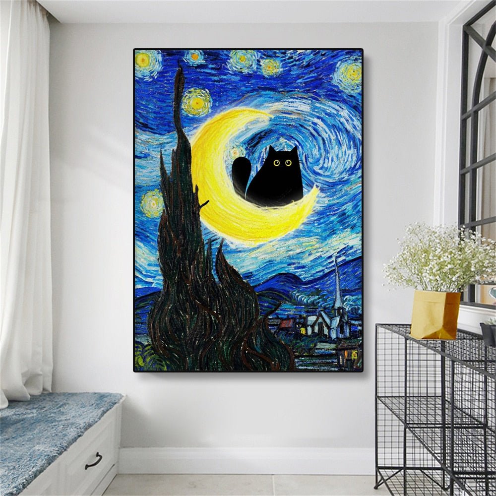 The Starry Night Cat Print Canvas - Loli The Cat